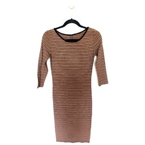 Midi bodycon long sleeve stripped cotton dress